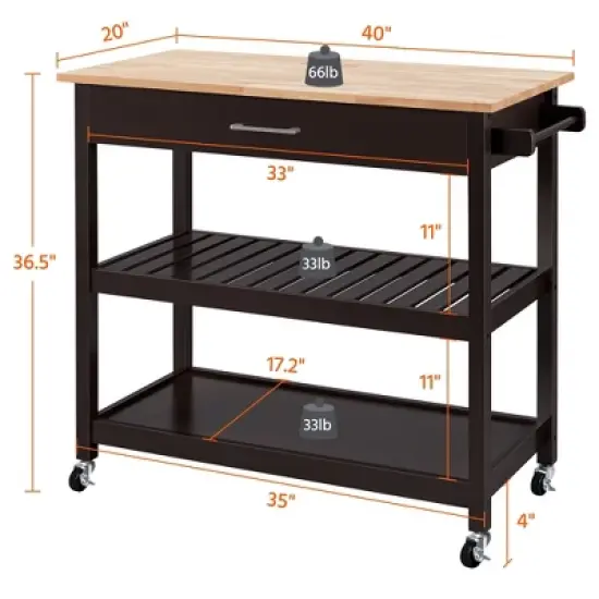 Yaheetech Rolling Kitchen Island Microwave Oven Stand with 3 Shelves and Worktop image {2}