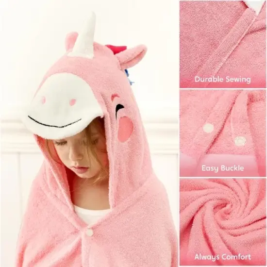 Joyfy Unicorn Hooded Towel for Kids - Soft 100% Cotton Bath Beach Towel - 30" x 50" for Kids 3-10 Years - Absorbent Swim Towel Pullover for Boys Girls image {3}