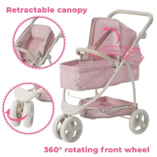 Olivia's Little World 2 in 1 Baby Doll Stroller Pram Foldable Pink/Grey OL-00009 image {2}