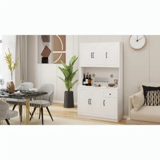 AndMakers White Wood 39.76 in. Pantry Cabinet with Microwave Oven Countertop image {9}