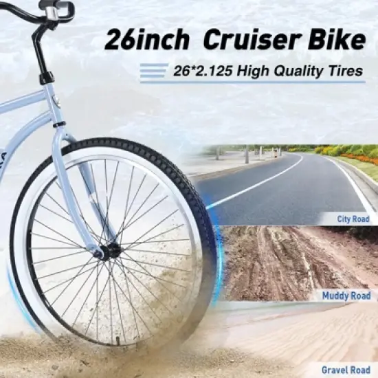 INFURNIC Bicycles Single Speed Beach Cruiser Bike with Steel Frame and Coaster Brake for Women Commuter Riding, Blue, 69.29"*25.98"*39.37" image {2}