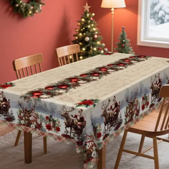 LOVEVOOK 60x86 Inch Rectangle Christmas Tablecloth, Winter Snowman Trees Red Washable Table Cover for Party Picnic Dinner Holiday Decor image {10}