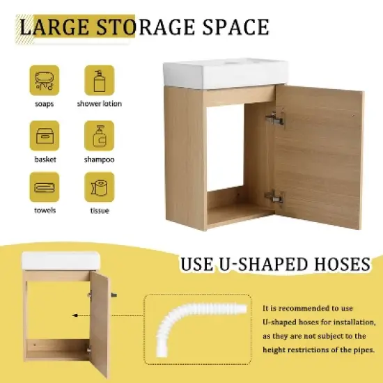 GDFStudio Zebulon Small Wall-Mounted Bathroom Vanity with Ceramic Sink and Mental Handle image {4}