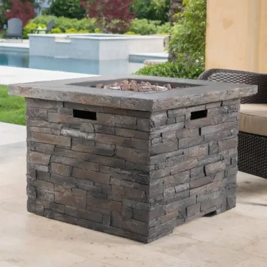 Blaeberry Outdoor Square Fire Pit Natural Stone - Christopher Knight Home image {2}