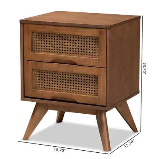 Barrett Wood and Synthetic Rattan 2 Drawer Nightstand Walnut Brown - Baxton Studio image {9}