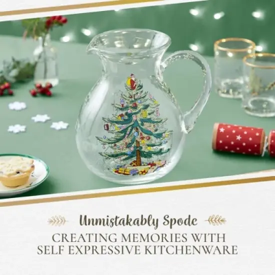 Spode Christmas Tree Glass Pitcher with Handle, 96oz, Festive Holiday Serveware, Beverage Jug image {6}