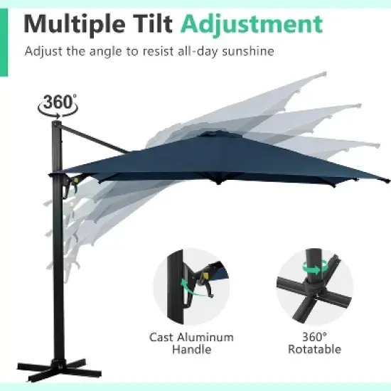 Heynemo 10ft Large Outdoor Umbrella, Special Cantilever Patio Umbrella with 360&iexcl;&atilde; Rotation & Tilt Adjustment, Square Heavy Duty Offset Umbrella, Blue image {5}