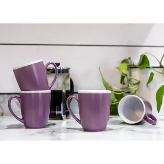 Elanze Designs Solid Color Purple White Interior 16 ounce Matte Ceramic Mugs Matching Set of 4 image {4}