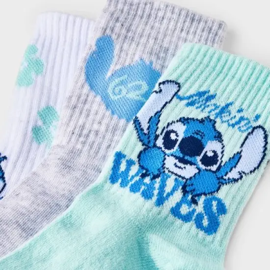 Women's Lilo & Stitch 3pk Mid Crew Socks - Mint/Heather Gray/White 4-10: Polyester, Spandex, Knit, Ribbed, Machine Washable image {2}