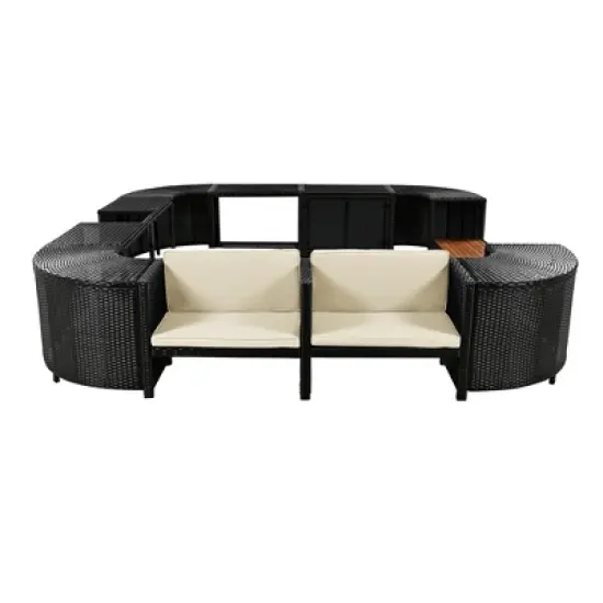 Outdoor Patio Rattan Spa Surround Frame Sofa Set with Storage Spaces and Wooden Bench image {6}