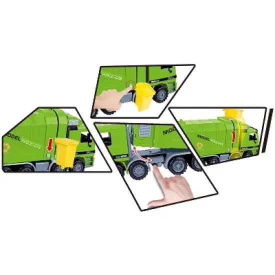 Link Ready! Set! Go! 14" Friction Powered Recycling Garbage Truck Toy For Kids With Side Loading - Green image {2}