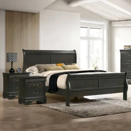 3pc Sliver Sleigh Bed with 2 Nightstands - HOMES: Inside + Out image {1}