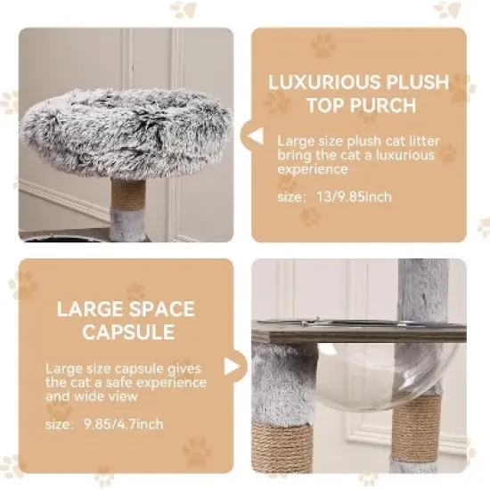 Cat Tree with Litter Box Enclosure, Hidden Litter Box Tree with Sisal Scratching Post and Soft Plush Perch image {1}