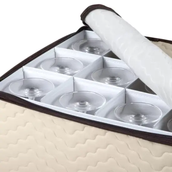 Wine Glass Storage Box with Dividers, Durable Quilted Microfiber - Holds 12 Wine Glasses 3.75" W up to 10" Tall - Stemware Storage Case image {6}