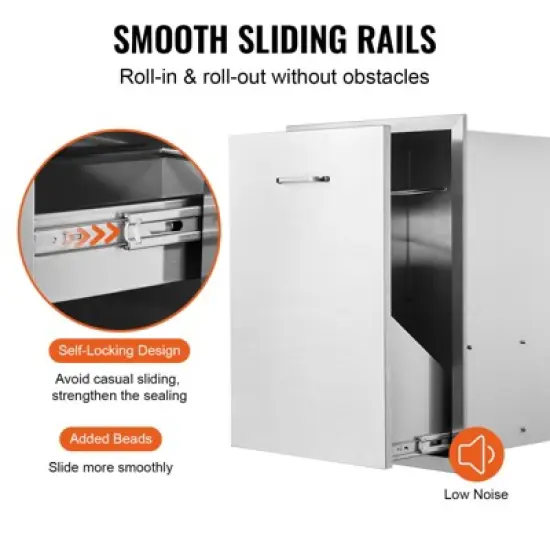 VEVOR Pull Out Trash Drawer 19.7W x 26.5H Inch Outdoor Kitchen Drawers Stainless Steel with Trash Bag Ring for BBQ Island or Grill Station, Silver image {5}