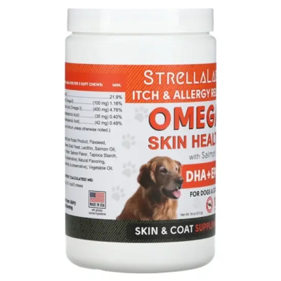 StrellaLab Omega Skin Health With Salmon Oil, For Dogs & Cats, Salmon, 180 Soft Chews, 18 oz (513 g) image {3}