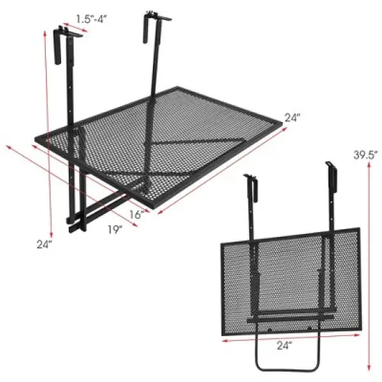 Costway Folding Hanging Table Adjustable Balcony Railing Table Patio Deck Black image {3}
