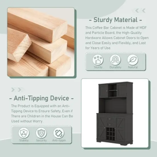 KTMBDW 74" Pantry Cabinet, Tall Kitchen Pantry Storage Cabinet with Microwave Stand, Kitchen Hutch with Storage Drawers for Dining Room image {5}