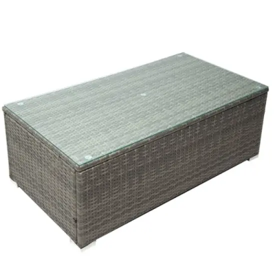 7pc Wicker Patio Seating Set with Cushions & Storage Box - Gray - GODEER image {10}