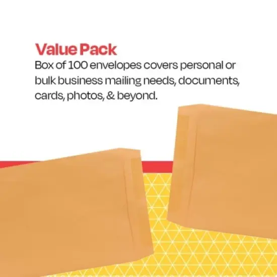 School Smart No Clasp Envelopes with Gummed Flap, 10 x 13 Inches, Kraft Brown, Box of 100 image {4}