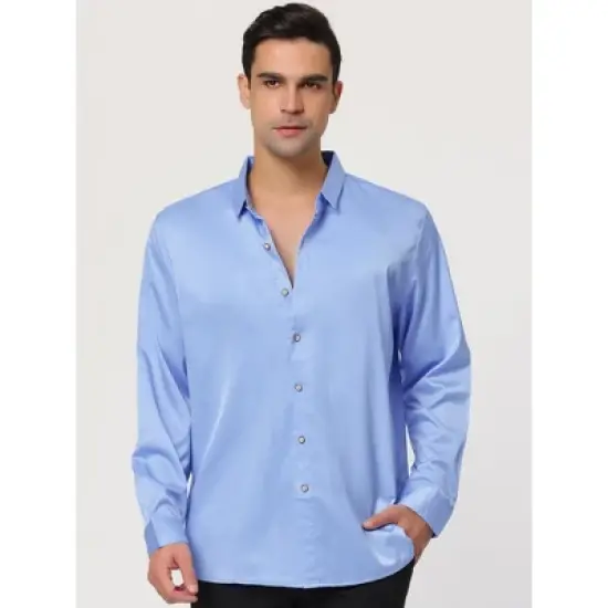 Lars Amadeus Men's Prom Satin Long Sleeves Button Down Slim Fit Formal Party Shirts image {1}