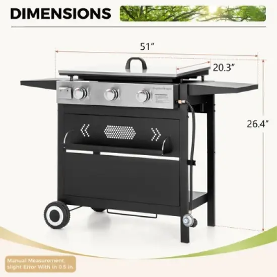 Captiva Designs 27" Flat Top Grill - 3-Burner Propane Griddle with Ceramic Coated Cast Iron, 33,000 BTU for Outdoor Cooking and Barbecues image {8}