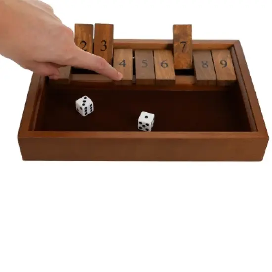 WE Games 9 Number Shut the Box Board Game with Walnut Stained Wood, 11 in. image {6}