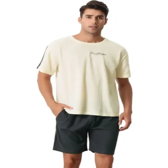 cheibear Men's Sleepwear Short Sleeve T-Shirt with Shorts Cute Print Couple Pajama Sets image {6}