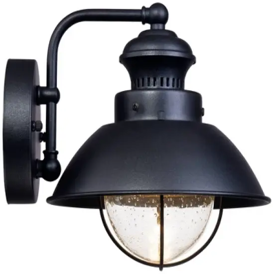 John Timberland Industrial Outdoor Wall Light Fixtures Set of 2 Black Metal LED 8" Seedy Glass for Exterior Barn Deck House Porch image {7}
