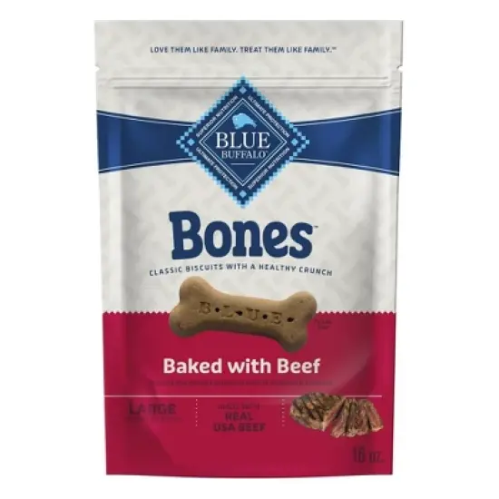 Blue Buffalo Bones Natural Crunchy Dog Treats, Large Dog Biscuits, Beef 16-oz, Pack of 2 image {6}