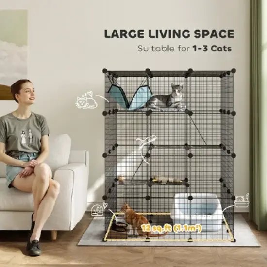 SKYONE 4-Tier DIY Cat Cage Indoor with Hammock, Ramps, 5 Doors & 63 Custom Panels - Spacious 12 image {3}