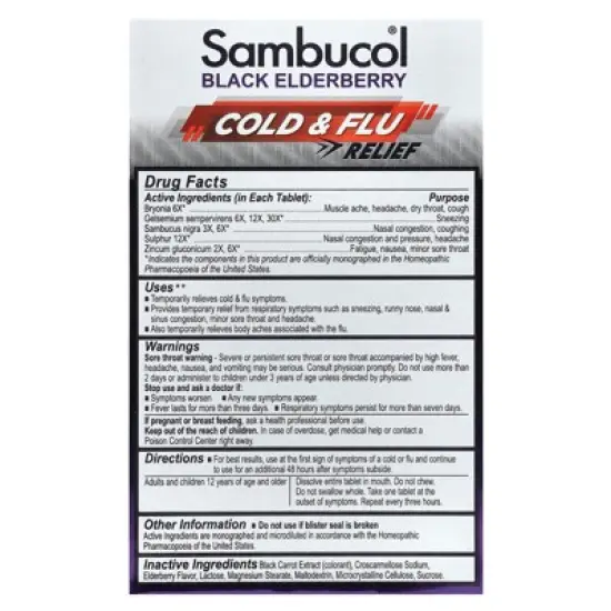 Sambucol Black Elderberry, Cold & Flu Relief, 60 Tablets image {1}