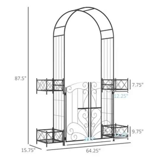 Gulches 7' Garden Arch Arbor, Metal Arch Trellis with Gate, Garden Archway for Climbing Vines, Wedding Ceremony Decoration, Black image {6}