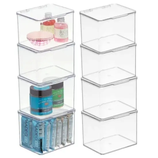 mDesign Plastic Kitchen Pantry/Fridge Storage Organizer, Hinge Lid 6 Pack, Clear image {9}