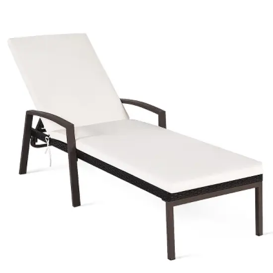 Tangkula 2PCS Outdoor Lounge Patio Wicker Rattan Recliner Furniture W/ Cushion image {6}