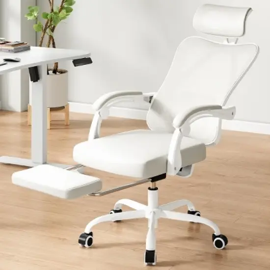 GlasFlength Task and Office Chairs with Support Armrest，Ergonomic, Adjustable，Computer Chair and Gaming Chair, White, 24"*24.8"*45 image {3}