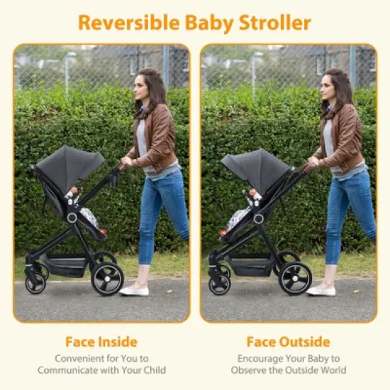2 in 1 Baby Stroller, High Landscape Infant Stroller, Pushchair Adjustable Backrest, Foldable Aluminum Alloy Anti-Shock Stroller image {6}
