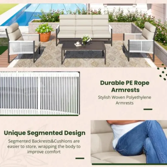 XINGHANZHENXUAN Blue 4-Piece Patio Dining Set, Rust-Resistant Outdoor Furniture with Comfortable Seating and Modern Design image {4}