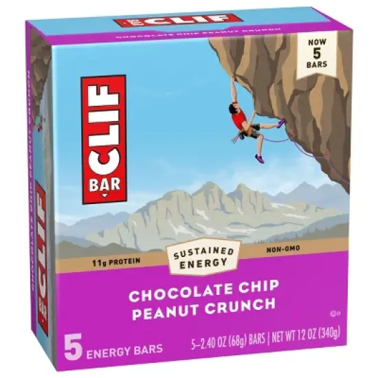 CLIF Bar Chocolate Chip Peanut Crunch Granola Protein Bar Made with Organic Oats - 11g Protein - 12oz/5pk image {5}