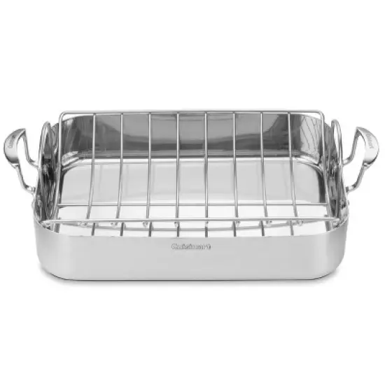 Cuisinart MultiClad Pro 16" Tri-Ply Stainless Steel Roasting Pan & Stainless Rack - MCP117-16BR: Dishwasher-Safe Roaster image {4}