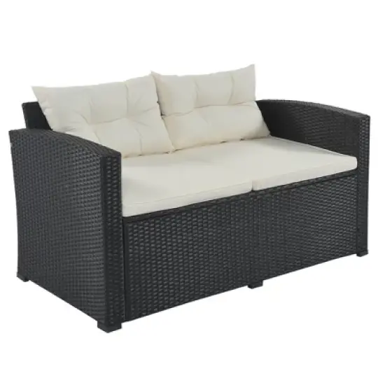 9pc Wicker Patio Sectional Seating Set with Cushions - Black/Beige - GODEER image {6}