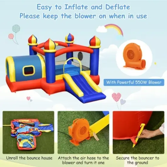 Costway Inflatable Castle Kids Bounce House w/ Slide Jumping Playhouse & 550W Blower image {7}