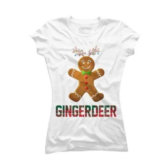 Junior's Design By Humans Gingerbread Reindeer Matching Family Group Christmas Pajama By Forever9 T-Shirt image {4}