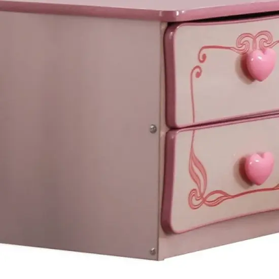 2 Drawer Wooden Nightstand with Heart Knob Pulls Pink - Benzara image {3}