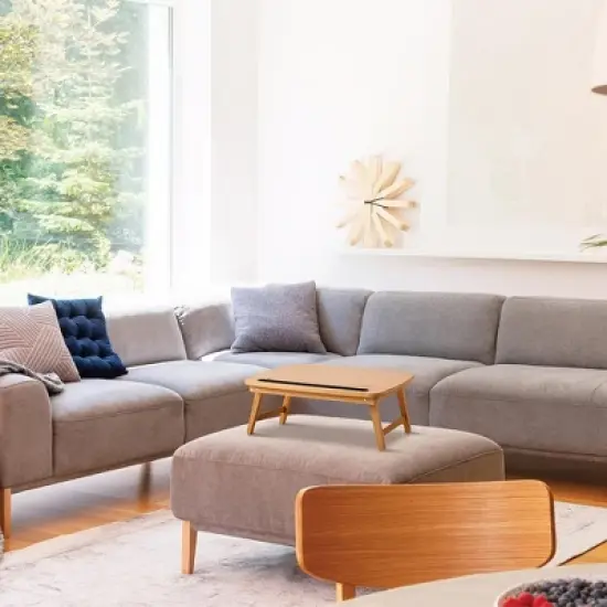 BirdRock Home Portable Sit or Stand Desk with Storage Drawer and Media Slot - Natural image {2}