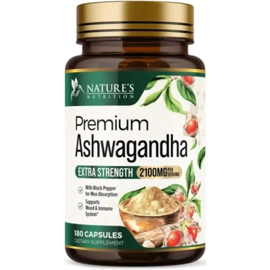 Organic Ashwagandha Capsules 2100mg Supplement w/ Black Pepper Root Powder - 60 Capsules;120 Capsules;180 Capsules image {10}