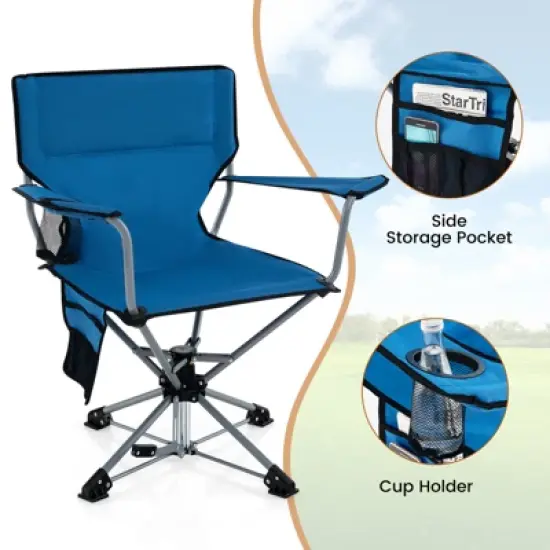 Tangkula 360&deg; Swivel Hunting Seat Folding Swivel Blind Chair w/ Cup Holder & Storage Pocket Storage Bag Non-slip Foot Pads Outdoor Hunting Chair image {9}