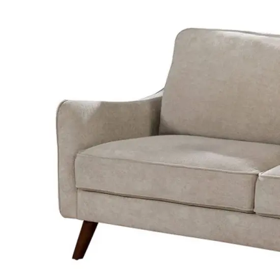 Fabric Upholstered Sofa with Tapered Angled Legs Beige - Benzara image {1}