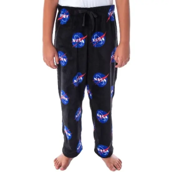 NASA Boys' Meatball Logo Allover Print Ultra-Soft Plush Fleece Pajama Pants Black image {4}