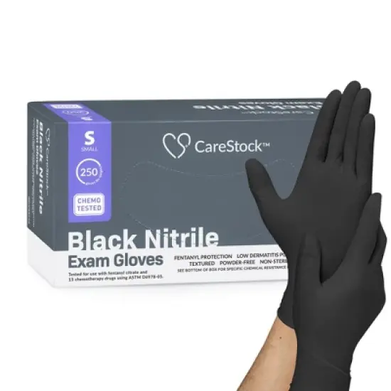 CareStock Black Nitrile Exam Gloves - Powder Free, Slip-Resistant, Disposable image {10}